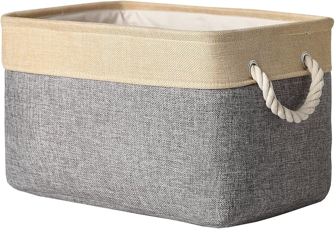 Storage Basket - 15.7L×11.8W×8.3H 1 Pack Large Baskets for Organizing Shelves, Storage Bins for Clothes Book Shelf Home Fabric Storage Cubes (Gold and Grey) by TheWarmHome