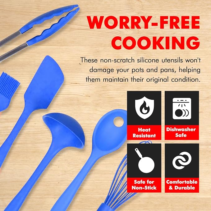 Chef Craft 9 Piece Silicone Kitchen Tool and Utensil Set, Blue - Image 3