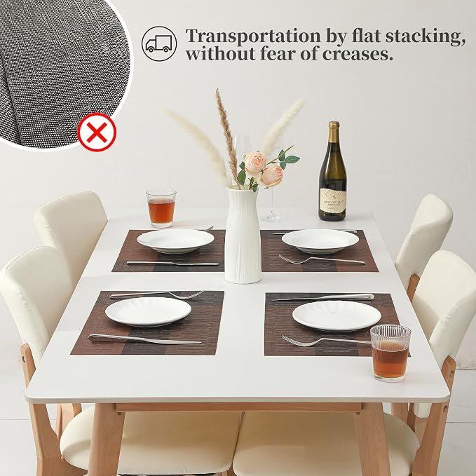 Leetaltree Brown with Black Striped Placemats Set of 4 - Heat Resistant Non-Slip Place mats for Dining Table, Washable Durable PVC Vinyl Woven Table Mats（Brown Stripe, 4） - Image 6