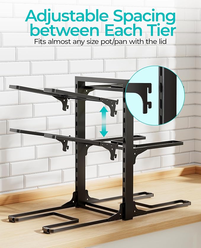 Pots and Pans Organizer Under Cabinet 13.8", 6-Tier Adjustable Rack | 2 DIY Modes, Tool-Free Assembly, Max 90 Lbs, Fits Cast Iron Pans, Dutch Ovens & Heavy Cookware, For Kitchen Cabinets - Image 6