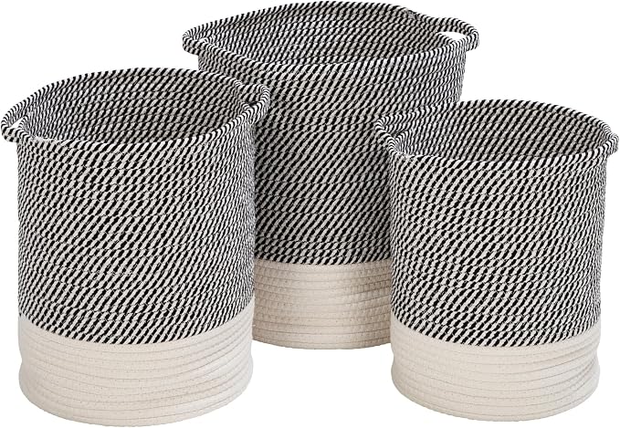 Honey Can Do Set of 3 Two-Tone Cotton Rope Baskets for Storage & Organization, Grey/White STO-09536 Grey - Image 3