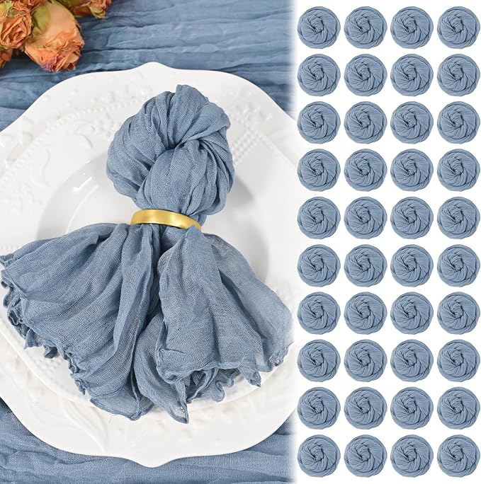 100 Pack Dusty Blue Cheesecloth Napkins 20"x20" Boho Washable Cloth Napkins Set of 100 Wrinkled Cheese Cloth Napkins Gauze Dinner Table Napkin for Wedding Party Baby Shower Birthday Decor by Showgeous