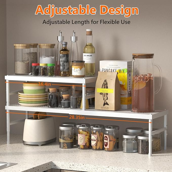 Kitchen cabinet organizer shelf,Spice Racks,Counter Shelf for Cabinets | Expandable adjustable stackable Heavy Duty Metal Pantry Storage Shelves Racks for kitchen,Small Cupboard Organizers - Image 3