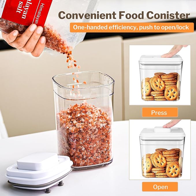 UFORU Pop Airtight Food Storage Containers, 8-Piece Canister Set with Lids | 0.37 Qt x2, 0.74 Qt x3, 1.0 Qt x2, 1.9 Qt x1, One-Touch Opening, BPA-Free, Stackable, Cereal, Rice, Flour, Snacks, Pantry Use - Image 3
