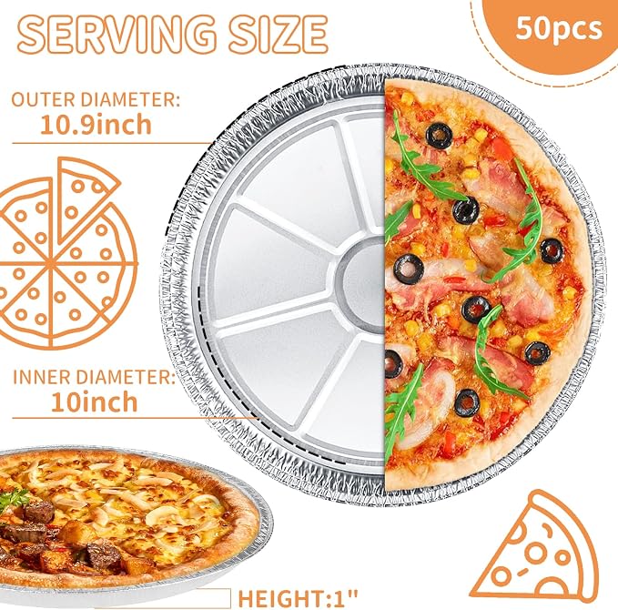 50 Pack Disposable Round Foil Pizza Pans Aluminum Pizza Pans for Personal Pizzas, 11 Inch Round Tin Foil Pan for Cookies, Cake, Focaccia-Freezer & Oven Safe - Image 2
