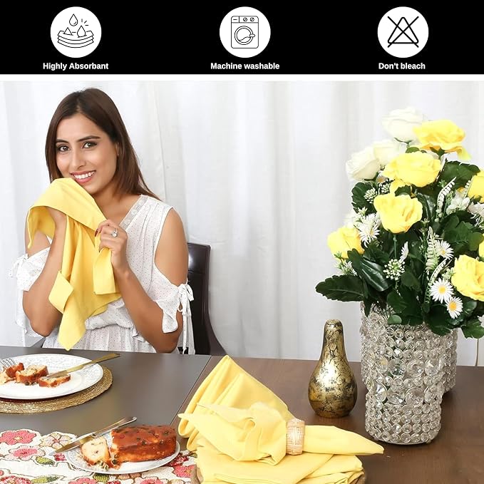 Bedding Craft Cotton Dinner Cloth Napkins Set of 12 – 18x18 Sand Yellow – Reusable & Machine Washable Fabric Napkins for Weddings, Restaurants & Everyday Dining - Image 5