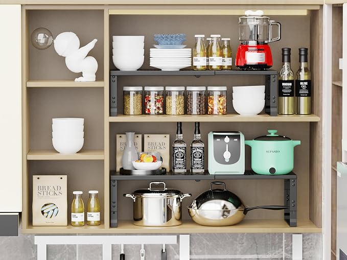 Jojocross Adjustable Expanable Stackable Spice Rack Shelf Pantry Storage Organizer for Kitchen Cabinet,Countertop,Bathroom and More.Space is no Longer Limited(1Pack/Black/Medium) - Image 6