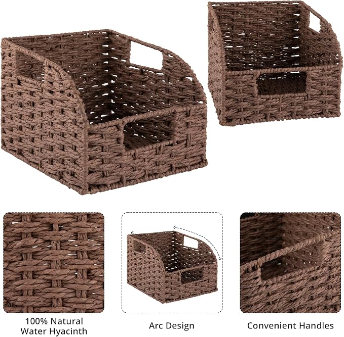 OIAHOMY Pantry Baskets for Organizing, Paper Rope Baskets with Built-in Handles, Wicker Storage Bins for Shelves, 2 Pack-Brown - Image 6