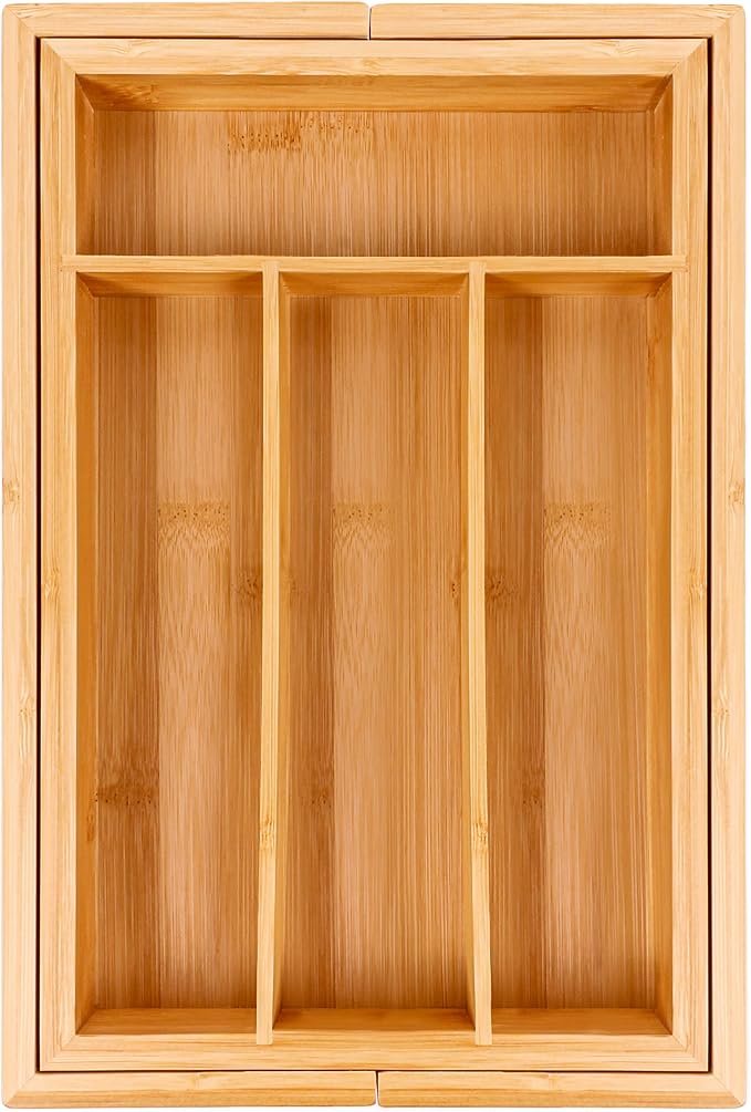 Berghoff Expandable 6 Slot Bamboo Flatware Organizer, Kitchen Cutlery Tray | Adjustable Wood Drawer Divider & Silverware Organizer, Adjusts 8.5 to 13.25 Inches, 6 Slot Utility Tray & Utensil Holder - Image 2