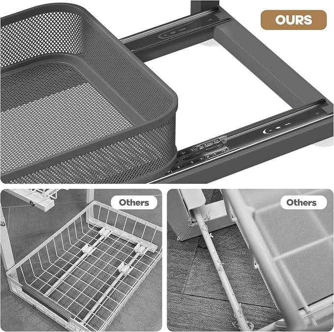 2-Pack 21.3 IN Depth Under Sink Organizer With Next-Gen Ball-Bearing Slides,Sophisticated Mesh 2-Tier Pull Out Shelf for Kitchen & Bathroom,Fits Small Items-Gun Gray - Image 3