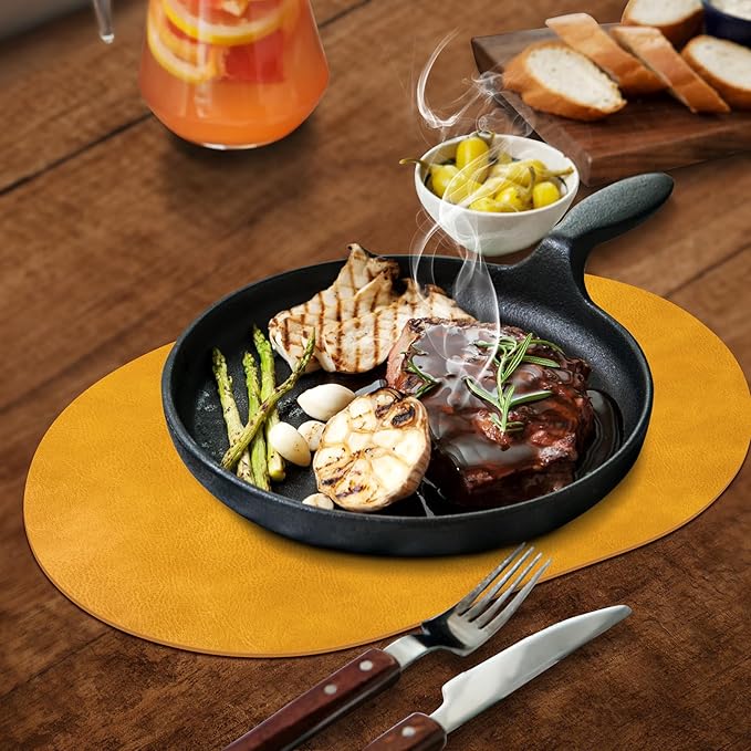 ADRIMER Placemats, Heat Resistant Oval Placemats Set of 6 Washable 12 x 17 Inch, Waterproof Table Mats, Wipeable Pu Place Mats for Kitchen, Dining Room, Yellow - Image 2