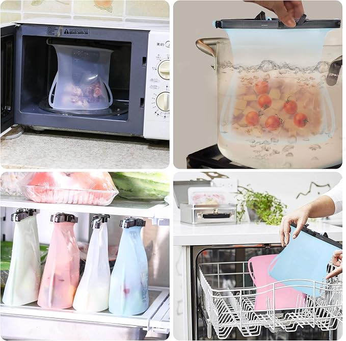 Reusable Food Storage Gallon Silicone Bags Quick Dry Dishwasher Safe Stand-Up SnapBags Freezer Bag - Image 6