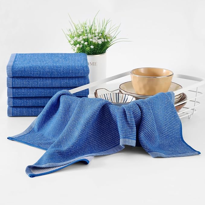 Homaxy 380 GSM Cotton Premium Kitchen Towels 8 Pack, 18"x 28", Blueberry | Flat and Terry Dish Towels, Highly Absorbent Tea Towel Set with Hanging Loop, Soft Utility Kitchen Hand Towels - Image 6