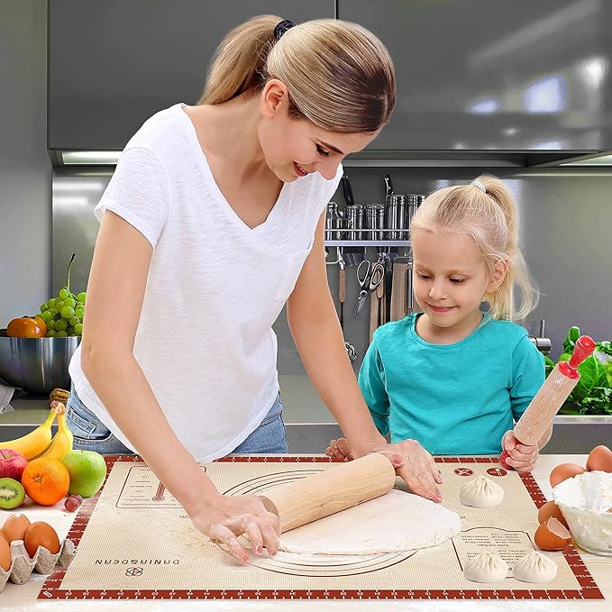 DANIA & DEAN 2 Pack 26"x16" & 11"x16" Extra Thick Silicone Baking Mat Set | Non-Slip & Non-Stick Mat with Measurements, for Pastry, Dough Rolling, Pizza, Sourdough, Counter & Reusable Oven Baking Sheet - Image 7