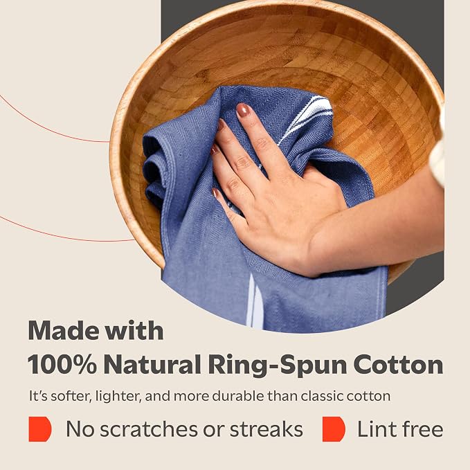 Zeppoli Classic 15 Pack 100% Natural Cotton Kitchen Towel Set, Reusable Wash Cloths, Absorbent Dish Towels, Machine Washable Hand Towels, Kitchen Essentials, 14" x 25" - Navy Blue - Image 3