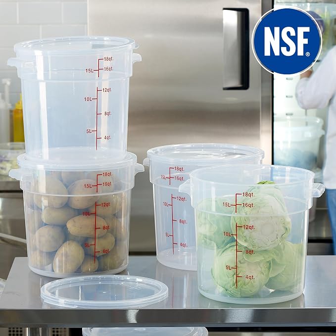 18 Quart Translucent Round Food Storage Container with Lid, Pack of 4 – NSF Listed, BPA-Free, Commercial-Grade Polypropylene, Freezer & Dishwasher Safe, Non-Stick, Easy-Read Graduations - Image 5