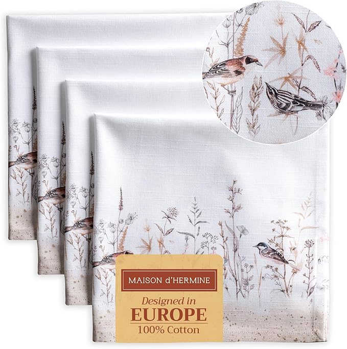 Maison d' Hermine Cloth Napkins Set of 4 Reusable 100% Cotton (20" x 20") | Everyday Square Napkins Cloth Washable Dinner Party Wedding Restaurant Hotel Kitchen Spring Summer - Meadow Florals - Brown by MaisondHermine