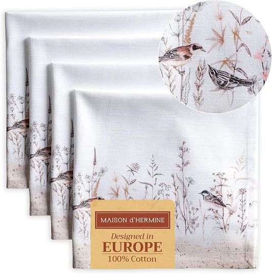 Maison d' Hermine Cloth Napkins Set of 4 Reusable 100% Cotton (20" x 20") | Everyday Square Napkins Cloth Washable Dinner Party Wedding Restaurant Hotel Kitchen Spring Summer - Meadow Florals - Brown by MaisondHermine
