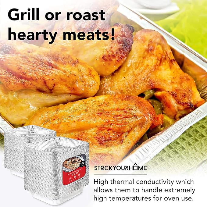 Stock Your Home Aluminum Pans 9x13 Disposable Foil Baking Pans (Pack Of 100) - Half Size Steam Table Deep Pans - Tin Foil Pans Great for Cooking, Heating, Storing, Prepping Food - Image 7