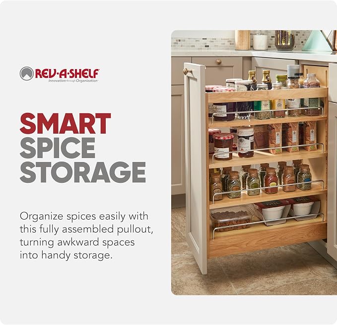 Rev-A-Shelf Maple Pullout Organizer w/Blum Soft-Close for Frameless Full-Height Base Cabinets, Full Extension Slides & Adjustable Shelves, Min Opening Width of 7.5", 448-BCSC-6C - Image 8
