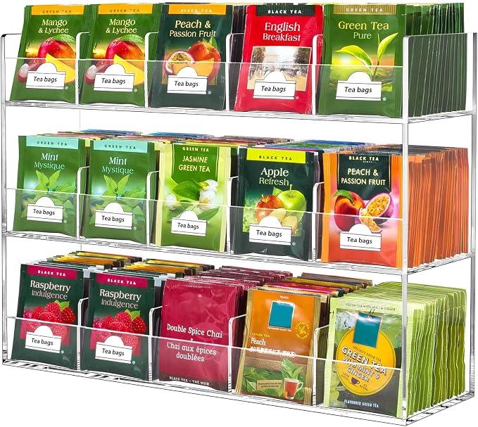 BEYGORM Acrylic Tea Bag Organizer for 270 Tea Packets | No Assembly Required Display Holder for Countertop, Vertical Tea Bag Caddy for Cabinet, Tea bar Accessories, Teabags Storage by BEYGORM