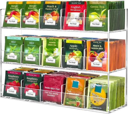 BEYGORM Acrylic Tea Bag Organizer for 270 Tea Packets | No Assembly Required Display Holder for Countertop, Vertical Tea Bag Caddy for Cabinet, Tea bar Accessories, Teabags Storage by BEYGORM