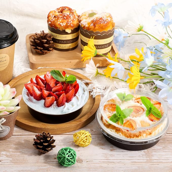 Beasea Disposable Aluminum Cupcake Pans with Lids, 100 Pack 4” 8oz Coffee Mini Baking Pie Foil Tins Small Round Tart Container for Individual Muffin Cheesecake Dessert Ramekins Quiche Oven Dishes - Image 6