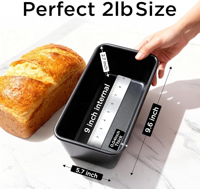 Wrenbury Non Stick Loaf Pan Set, 8 x 4 inch / 9.5 x 5.75 Inch Bread Pan | High Performance 2-Piece 1lb & 2lb Bread Loaf Pan, Nonstick Carbon Steel Bakeware Baking Pan, Set of 2 - Image 2