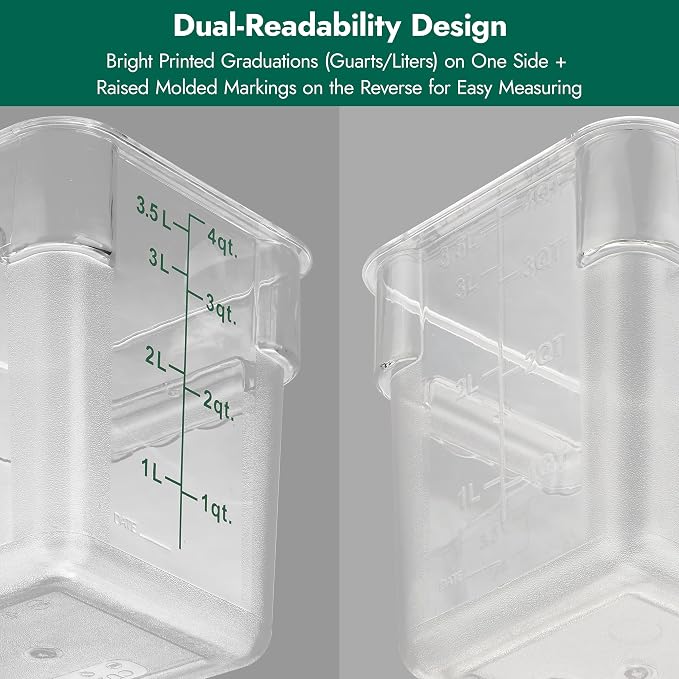 4 Pack Food Storage Container with Green Lid - NSF Listed Commercial Grade in 2.0 Qt - Square, Clear, Polycarbonate - Image 8