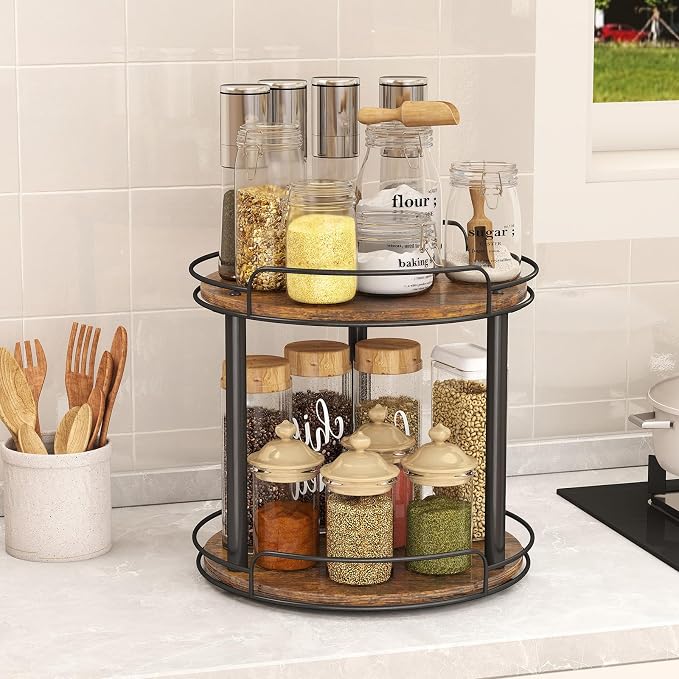 LAMU 10'' Wood Lazy Susan Turntable Organizer for Cabinet, 2 Tier Lazy Susan Spice Rack Organizer for Kitchen, Table Top, Countertop, Pantry, Medicine Organizer - Image 5