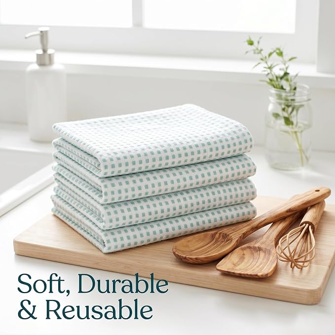 Urban Villa Kitchen Towels Cotton Dish Towels 20”x30” (Set of 6) Aqua White - Image 6
