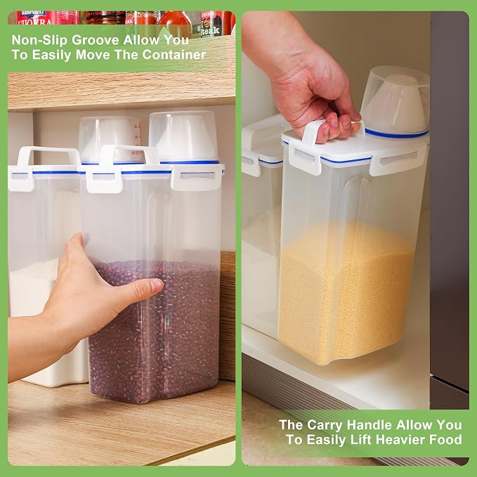 6 Pcs Set Rice Storage Container, Flour Dispenser with Pouring Spout & Measuring Cup, Kitchen Plastic Dry Food Storage Bin for Grain Oatmeal Snacks Pet Dog Food | Kitchen Pantry Dry Food Storage Holder for Grain Oatmeal Snacks Pet Dog Food - Image 9