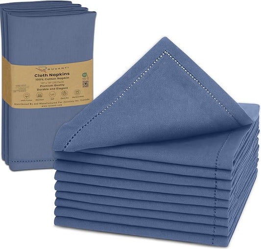 Ruvanti Cloth Napkins Set of 12, 100% Cotton High GSM 18x18 Inches, Hem Stitched Corners, Soft, Washable, Highly Durable & Absorbent, Perfect for Parties, Christmas, Thanksgiving Dinners – Bijou Blue by Ruvanti