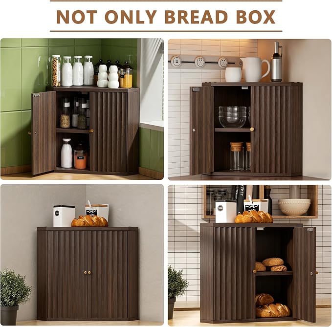 Bark Brown Corner bread box for kitchen countertop, Large Bread Box, Vintage corner bread box for kitchen countertop, Under Cabinet Organizer fluted(Bark Brown) - Image 7