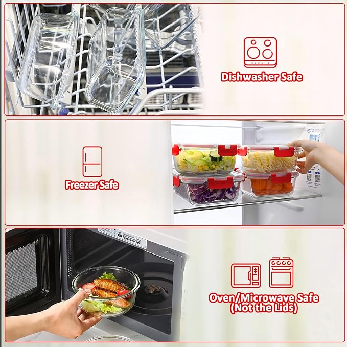 M MCIRCO 30 Pieces Glass Food Storage Containers with Upgraded Snap Locking Lids,Glass Meal Prep Containers Set - Airtight Lunch Containers, Microwave, Oven, Freezer and Dishwasher Friendly, Red - Image 4