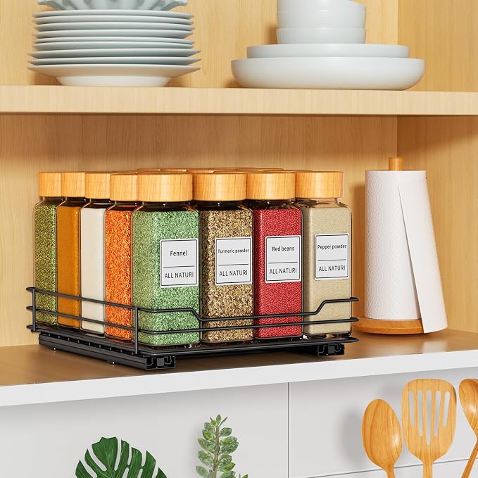 RCHYFEED Pull Out Spice Organization for Cabinet,8.5" Wx10.5 Dx2.5 H,1 Tier | Heavy Duty Slide Out for Inside Cabinet & Pantry, Kitchen Cabinet Seasoning Organizer,Vertical Spice Racks Storage Spices - Image 8