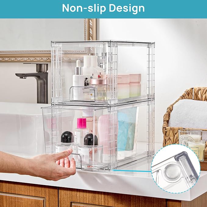 Vtopmart 6 Pack Large Stackable Storage Drawers | Easily Assemble Acrylic, Bathroom Closet Undersink Organizers, Plastic Bins for Kitchen Cabinets, Pantry, Makeup, Medicine - Image 5