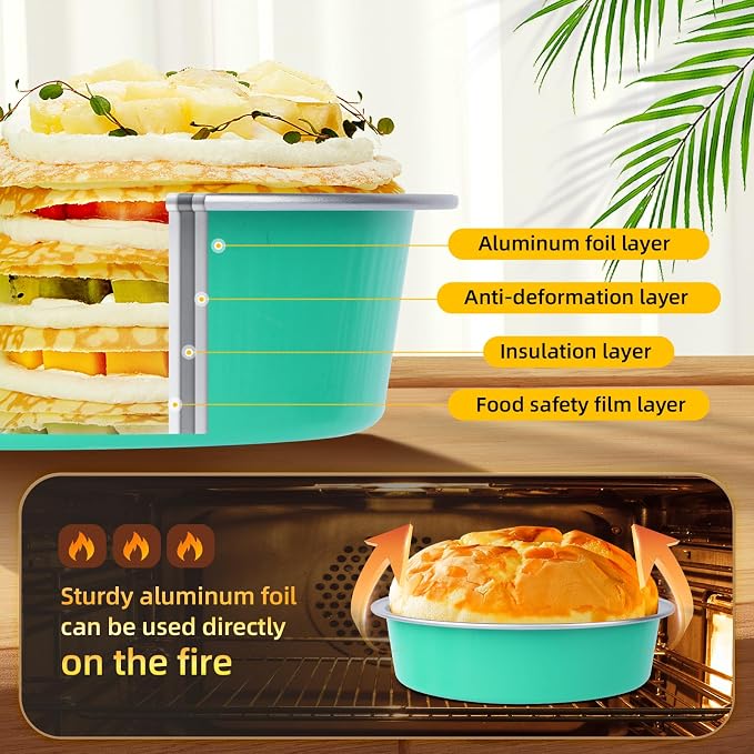 Beasea Mini Pie Pans with Lids, 120 Pack 4 Inch 8oz Disposable Mini Cake Pans Creme Brulee Aluminum Foil Pie Tart Ramekins Tins Elegant Blue Small Individual Round Containers Oven Safe for Baking - Image 3
