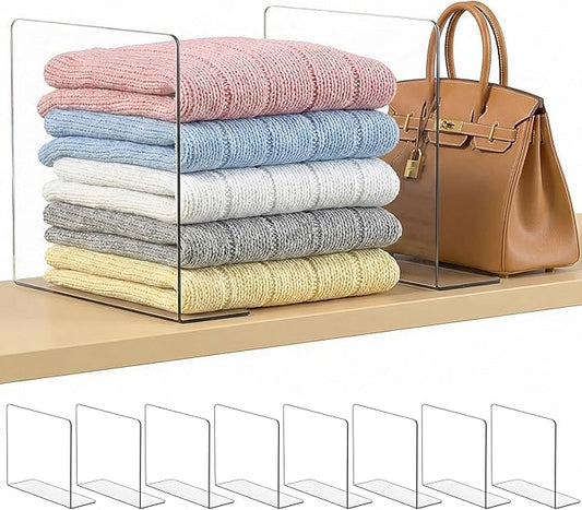 SortNStore Shelf Dividers for Closet Organization: 10" Tall x 12" Deep | Adhesive Separators Features Acrylic Material and Provides Storage for Clothes and Purses in Bedroom Cabinets(8-Pack) by SortNStore