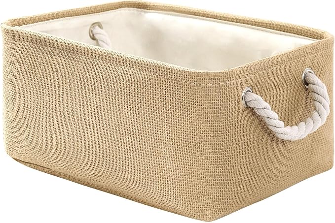 Decorative Basket Rectangular Fabric Storage Bin Organizer Basket with Handles for Clothes Storage (Beige, Medium-1Pack,13.8L*9.8W*6.7H) by TheWarmHome