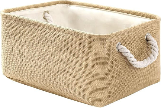 Decorative Basket Rectangular Fabric Storage Bin Organizer Basket with Handles for Clothes Storage (Beige, Medium-1Pack,13.8L*9.8W*6.7H) by TheWarmHome