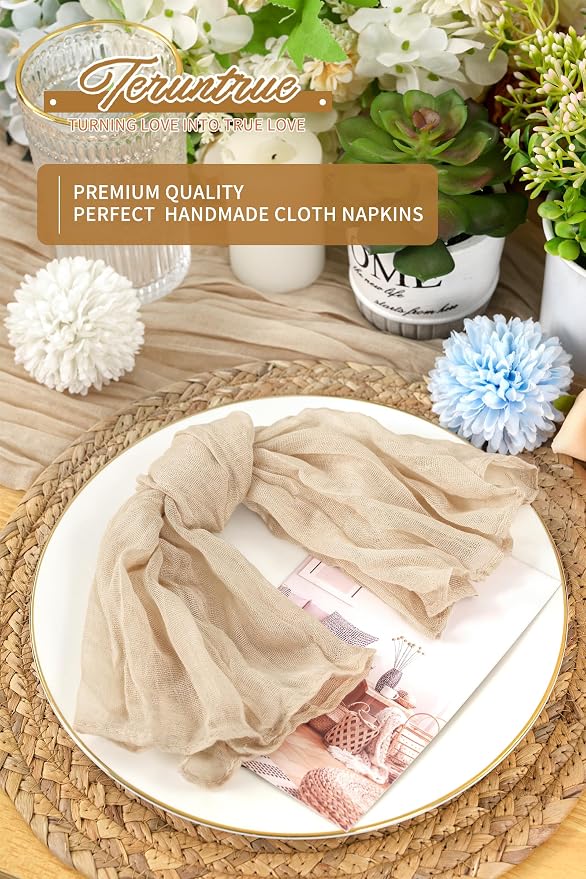 42 Packs Gauze Cheesecloth Napkins 20 x 20 Inch Beige Wrinkled Dinner Napkins, Light Brown Rustic Boho Soft Cloth Napkin for Wedding Party Event Dinner Table Decoration - Image 5