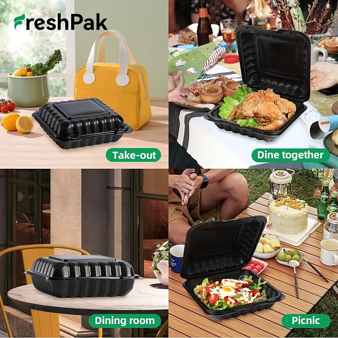 55-Pack 8x8 34oz Meal Prep Containers - Shrink Wrap Ready to Use | Heavy Duty Clamshell To-Go Boxes | BPA-Free & Stackable | Microwave, Freezer & Dishwasher Safe for Leftovers, Catering - Image 6