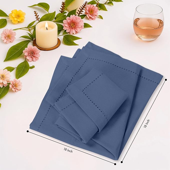 Ruvanti Cloth Napkins Set of 12, 100% Cotton High GSM 18x18 Inches, Hem Stitched Corners, Soft, Washable, Highly Durable & Absorbent, Perfect for Parties, Christmas, Thanksgiving Dinners – Bijou Blue - Image 8
