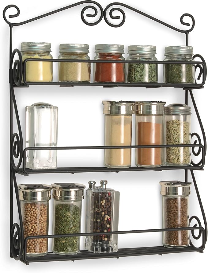 Spectrum Diversified Scroll Wall-Mounted Traditional Spice Rack Organizer for Cabinet & Kitchen, 3-Tier, Beauty & Nail Polish, 43710 - Image 3