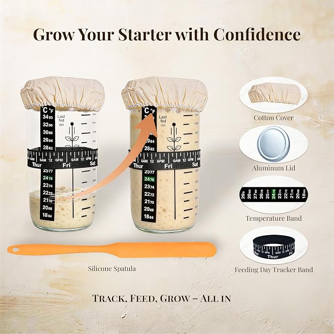 Sourdough Starter Kit, 23-Piece Bread Baking Set with Banneton Proofing Baskets Round & Oval, Starter Jar, Lame, Dough Whisk, Scraper & Sling - Sourdough Baking Supplies Gift for Beginners - Image 4