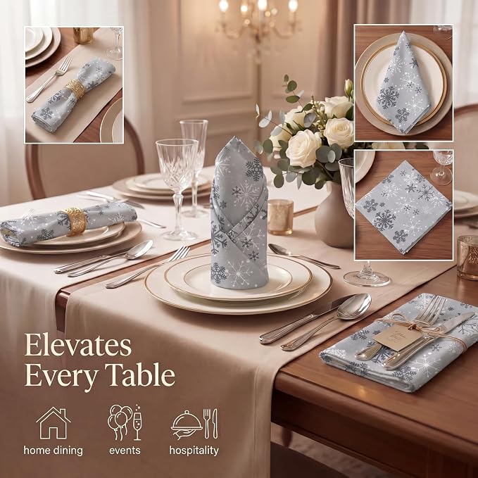 Urban Villa Cloth Napkins Cotton 20x20 (Set of 12) Grey Snow Flake - Image 2
