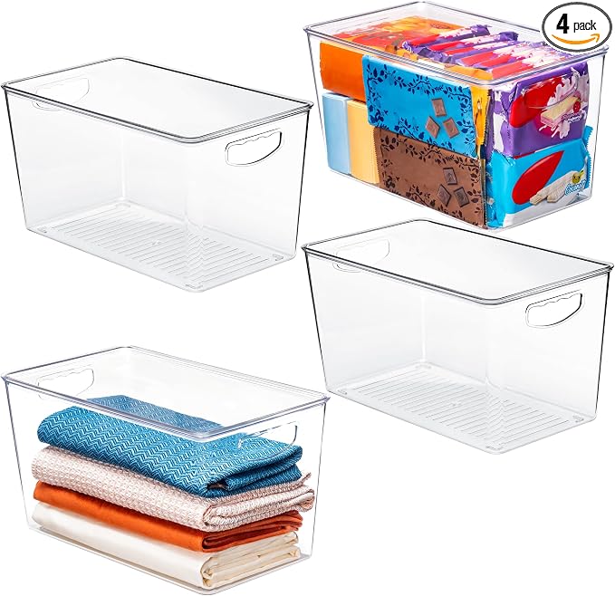 theaoo XLarge Clear Storage Bins with Lids, Stackable Containers, 4 Pack | Pantry Organization And Storage For Kitchen, Fridge, Garage And Cabinets. Clear Design Keeps Items Organized by theaoo