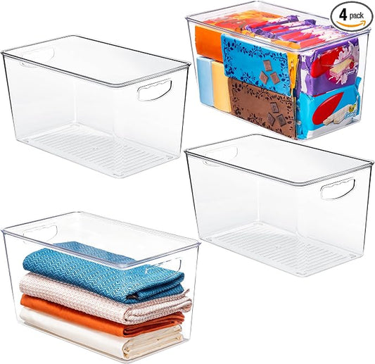 theaoo XLarge Clear Storage Bins with Lids, Stackable Containers, 4 Pack | Pantry Organization And Storage For Kitchen, Fridge, Garage And Cabinets. Clear Design Keeps Items Organized by theaoo