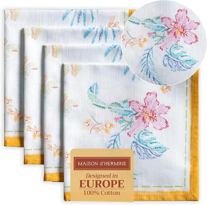Maison d' Hermine Cloth Napkins Set of 4 Reusable 100% Cotton (20" x 20") | Everyday Square Napkins Cloth Washable Dinner Party Wedding Restaurant Hotel Kitchen Spring Summer - Paradise Island by MaisondHermine